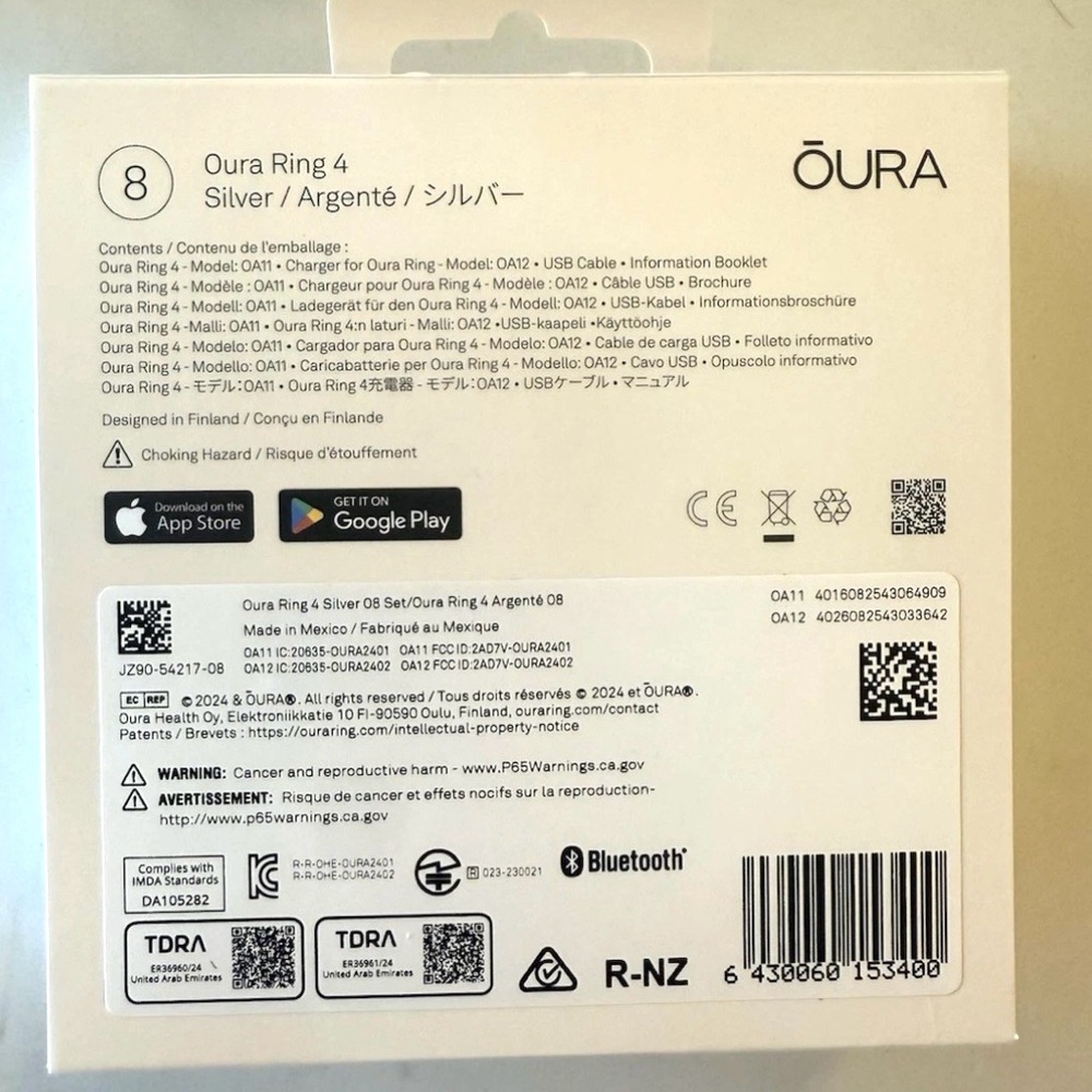 Oura Ring Gen 4 Silver Size 8 BNIB